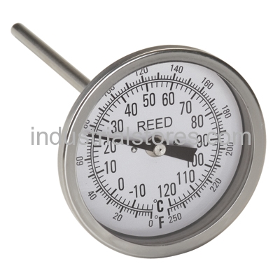 Reed T3004-250 Thermometer Bi-Metal3" Dial4" Stem0/250F
